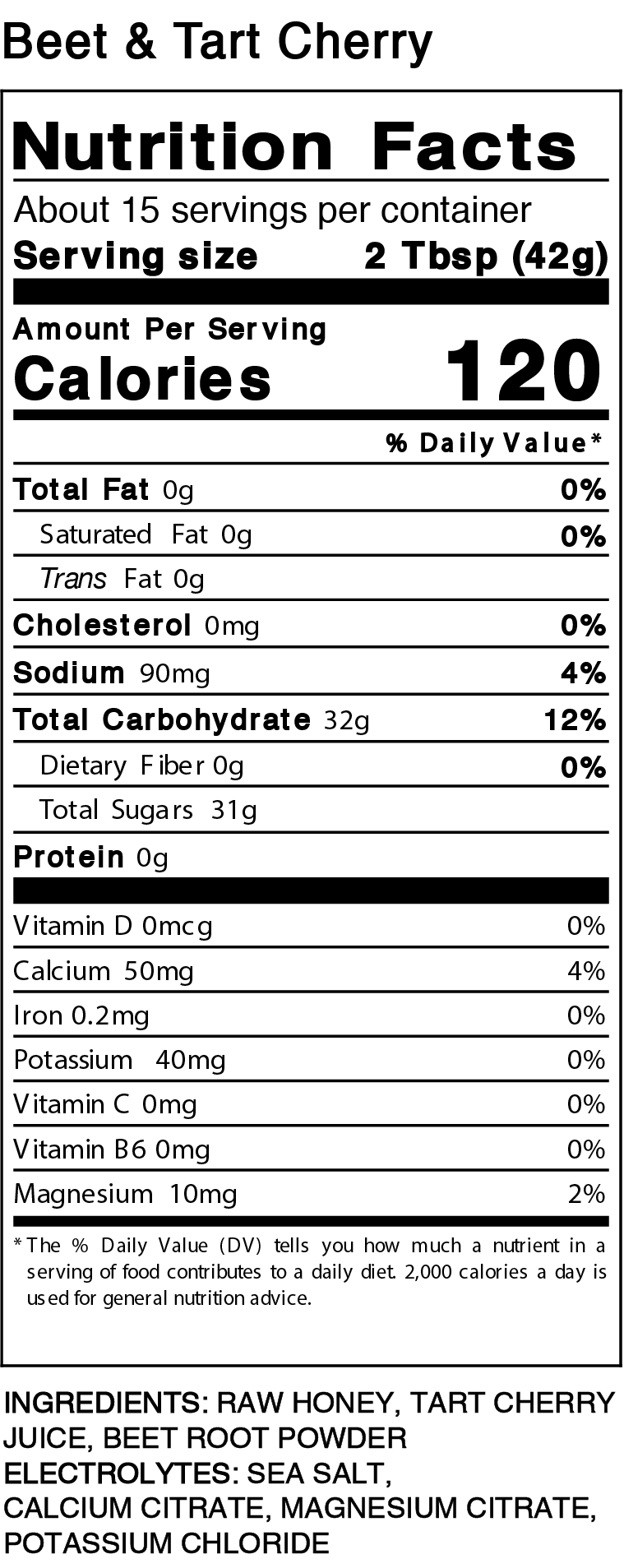 Utah raw beet and tart cherry honey pint nutrition facts
