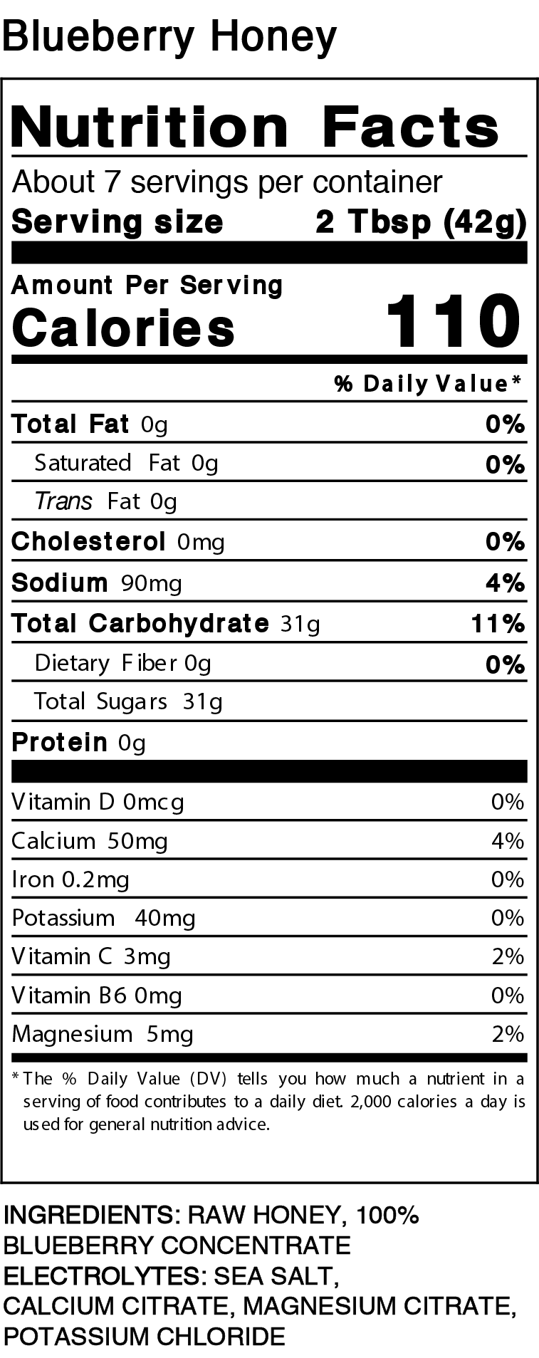 Blueberry honey half pint nutrition facts