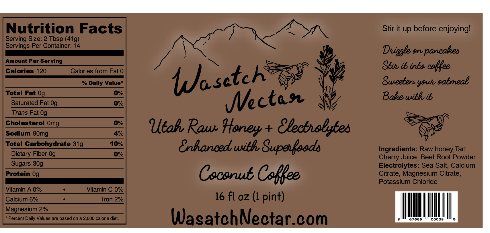 Utah raw coconut coffee honey nutrition facts