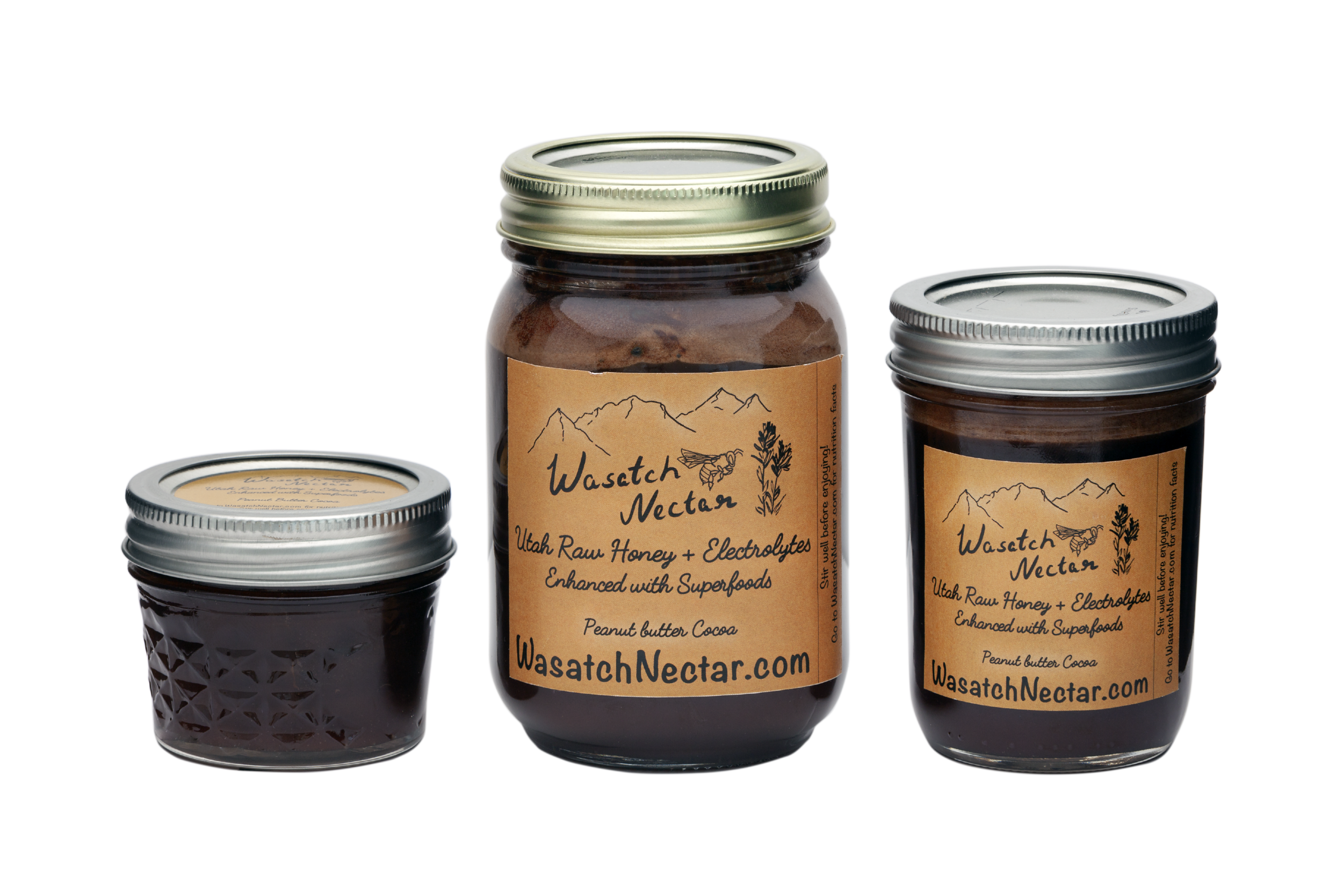 Utah Raw Cocoa Peanut Butter Honey with electrolytes pint, half pint, quarter pint