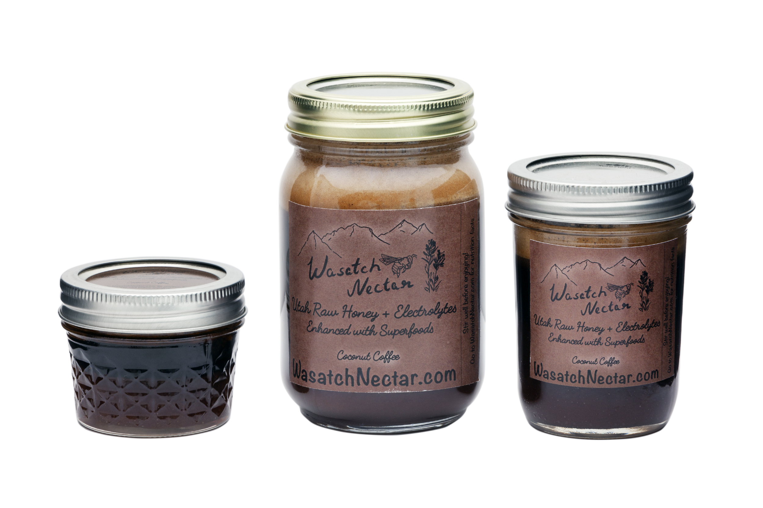 Utah raw coconut coffee honey with electrolytes pint, half pint, quarter pint