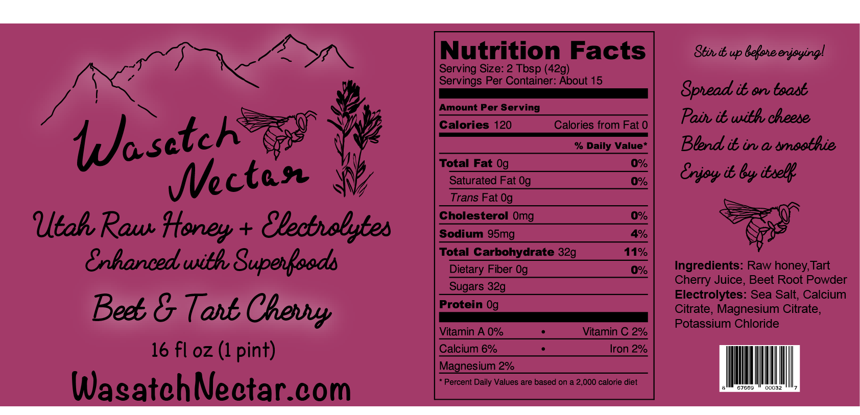 Utah raw beet and tart cherry honey with electrolytes nutrition facts