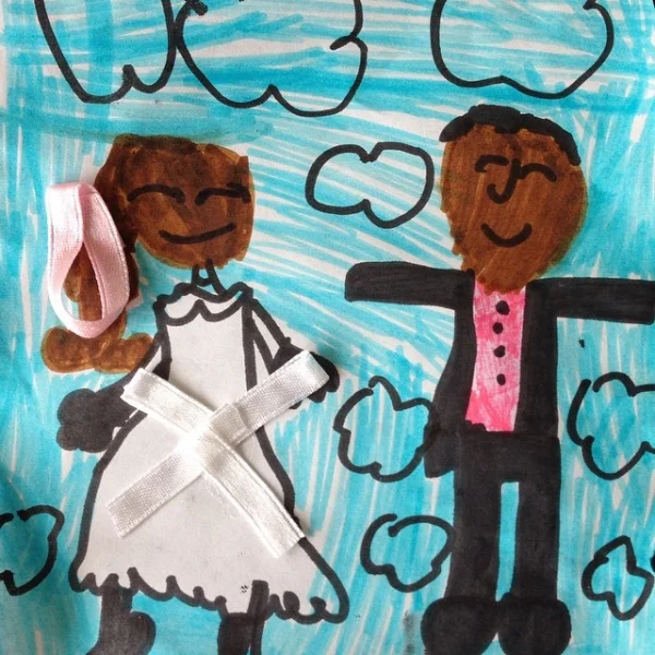 A happy anniversary collage card inspired by pink and white ribbon