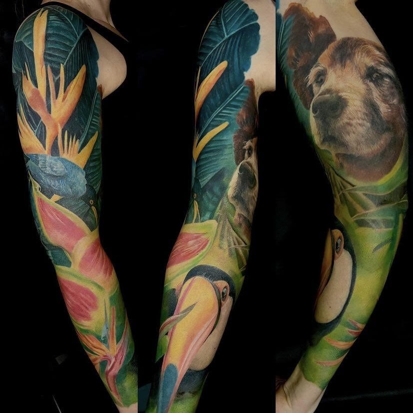 Tattoos by Craig Holmes  Iron Horse Tattoo Studio  Part of a rainforest  sleeve Ive been working on