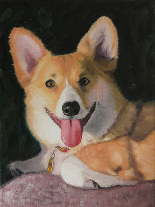 Phoebe, Corgi, 12"x9" oil