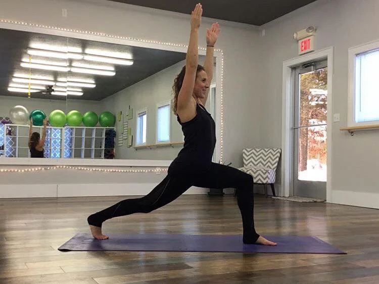 Crescent Lunge Pose- Releases tension in the groin and hip muscles while toning the legs and back. Excellent for preventing injury and if done in moderation can abate back/sciatic pain. For beginners, place the back knee down on the floor for support until strength and flexibility increase. 