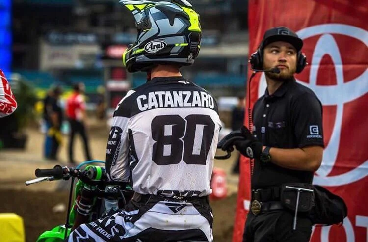 Derrick has been wrenching for AJ Catanzaro on the West coast rounds of the 2018 Monster Energy Supercross series. This is Derrick's first year working with a higher profile rider and he has learned a lot in a short amount of time. Image: @browndogwilson