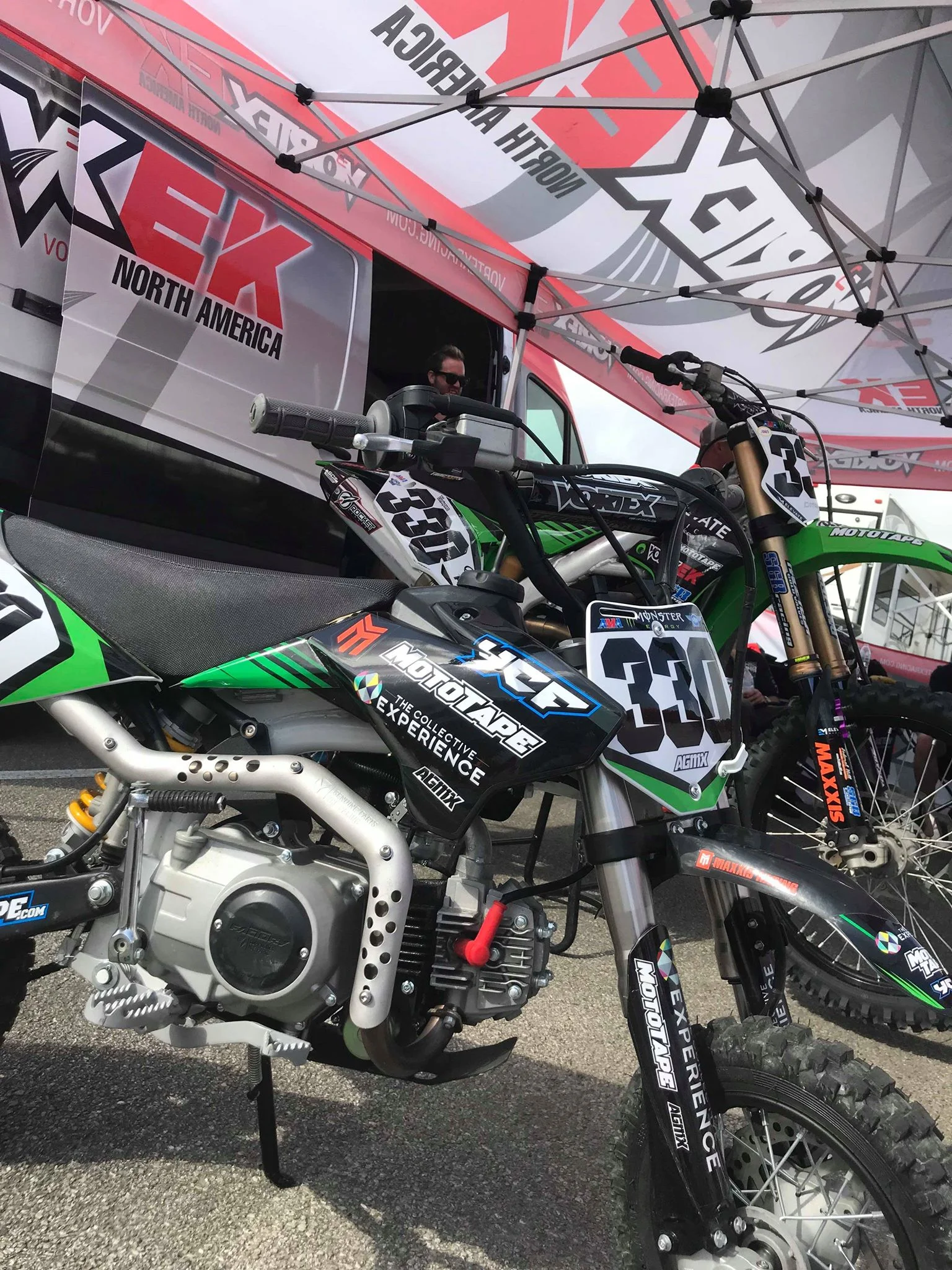 The MotoTape racing crew shows off their killer pit set up with a little help from the folks at YCF. These pit bikes are seriously addicting.