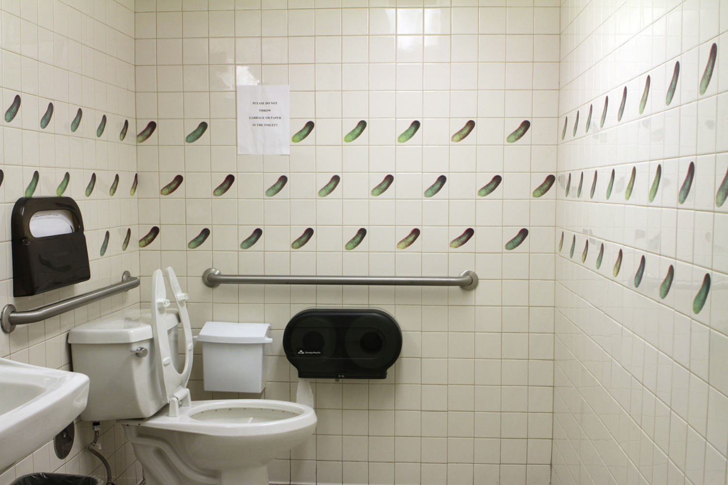 3-D Pickle Stickers in Bathroom, 2012, installation 
