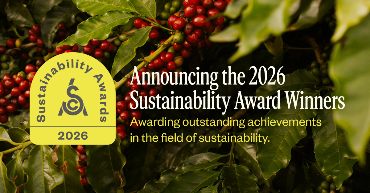 Coffee plant with text announcing the 2026 Sustainability Award Winners