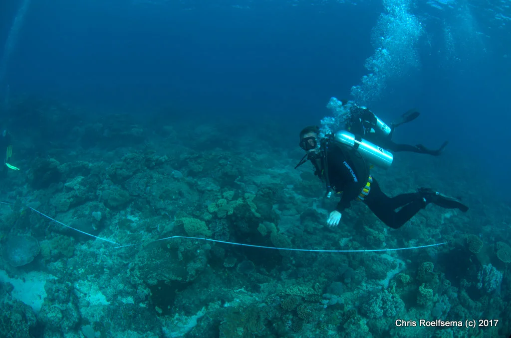 Surveying Flinders Reef with Minister Steven Miles in the foreground.