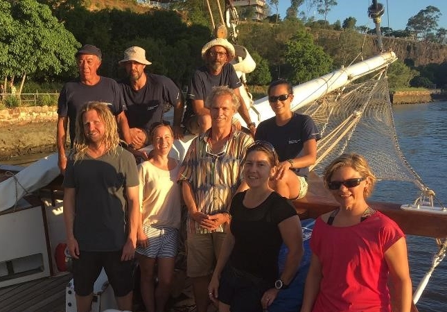 Left to right: Yves Plébert (Crew), Pietro Godenzi (Skipper), Crew, Peran Bray (UQ RSRC), Kathryn Markey (UQ RSRC), Chris Roelfsema, Candy Aeschlimann (Crew), Eva Kovacs and Brea Vincent (UQ RSRC).
