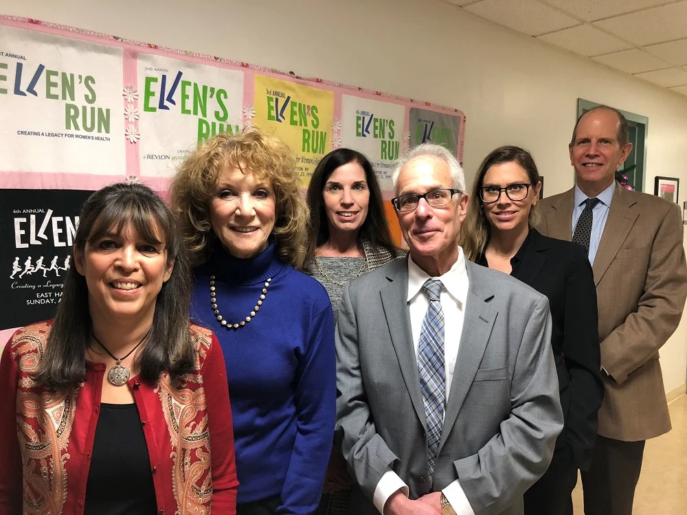 The Ellen Hermanson Foundation met with Stony Brook Southampton officials last week to present hundreds of thousands in grant money to the hospital's Ellen Hermanson Breast Centes, Ellen's Well, and the Phillips Family Cancer Center. Photo courtesy of Stony Brook Southampton Hospital.