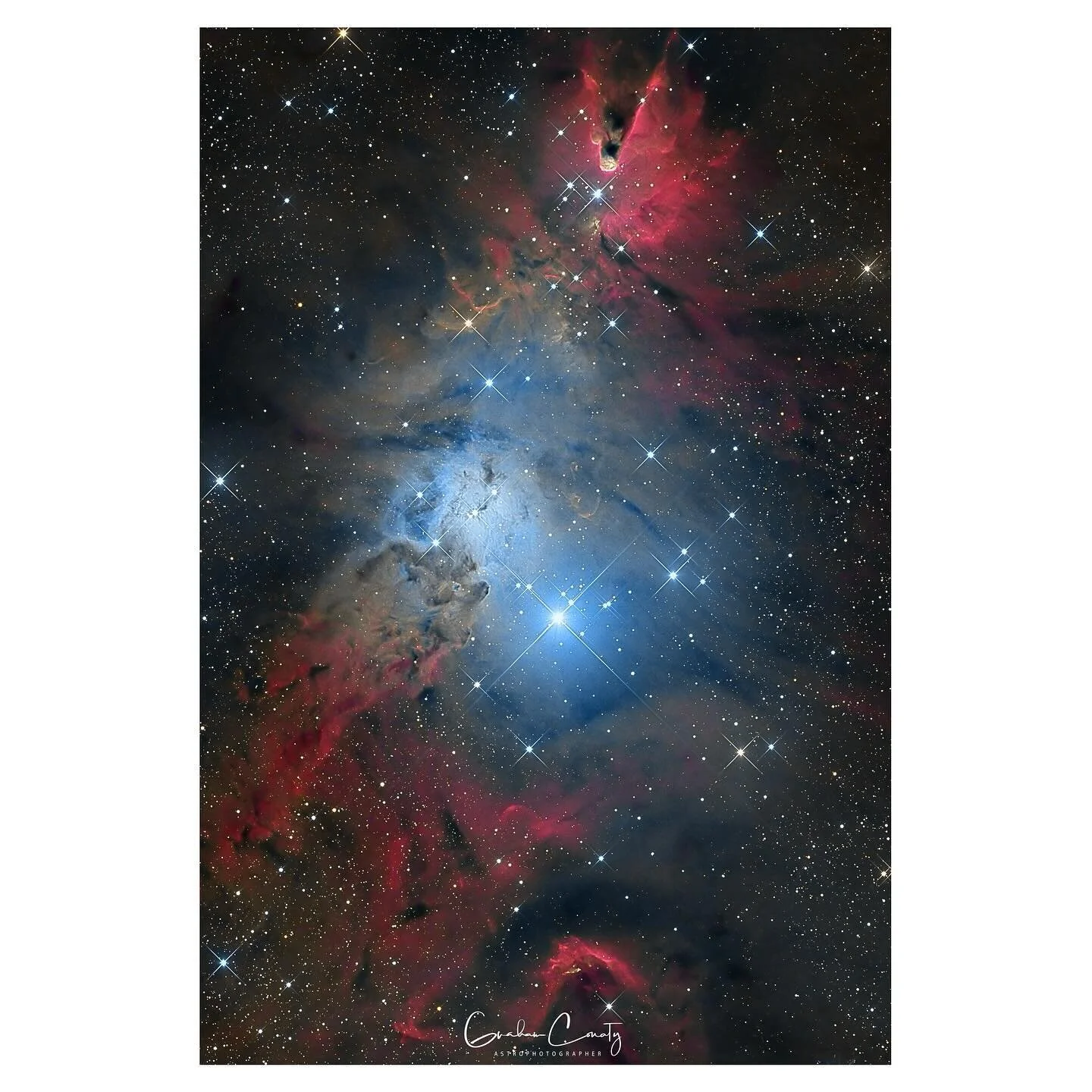 NGC2264, also known as the Christmas Tree Cluster, is a star-forming region located in the constellation Monoceros. Located at a distance of around 2,600 light-years from Earth, it is a fascinating and visually striking celestial object that contains