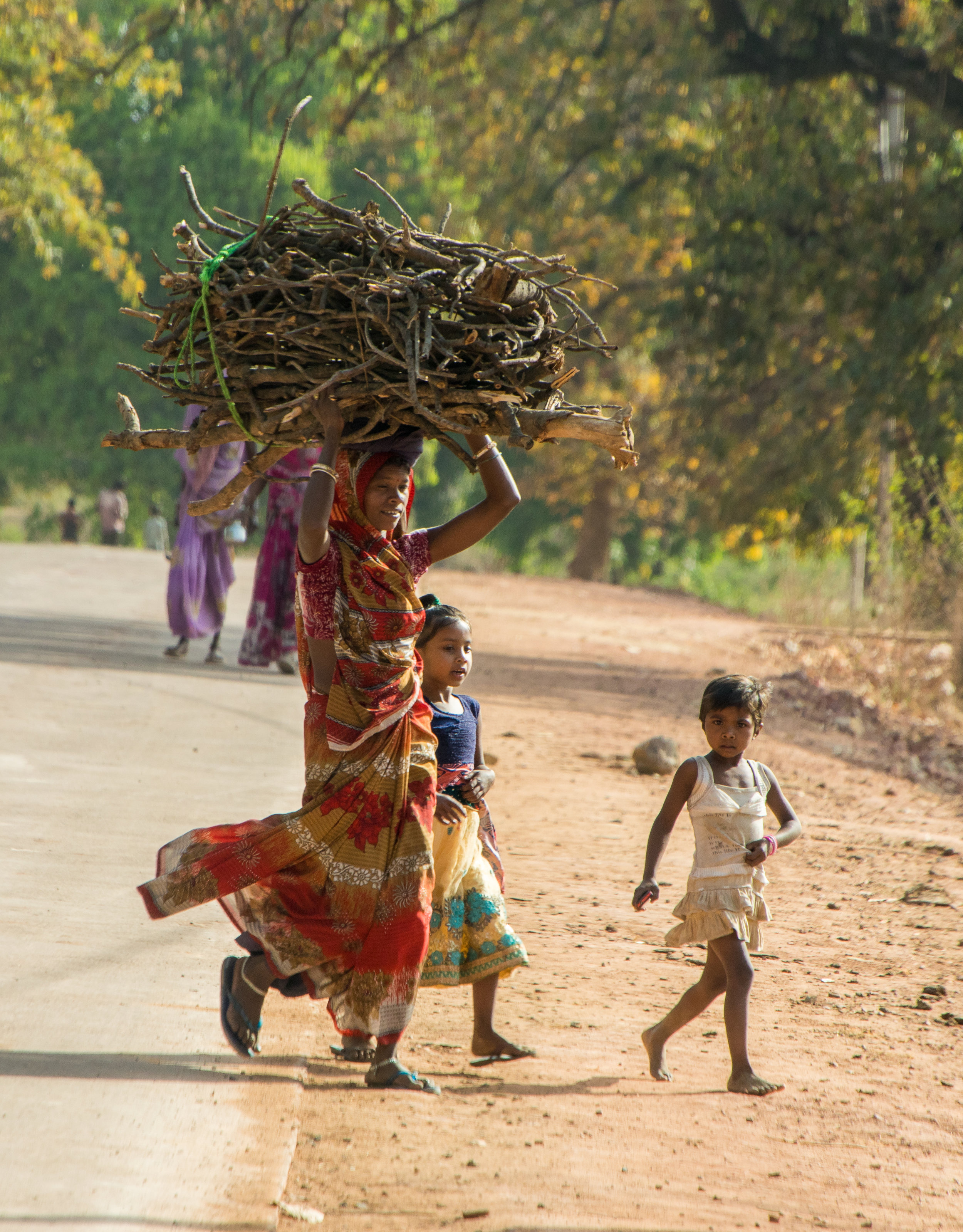 Wooden sticks are used to fuel the chulha ovens.