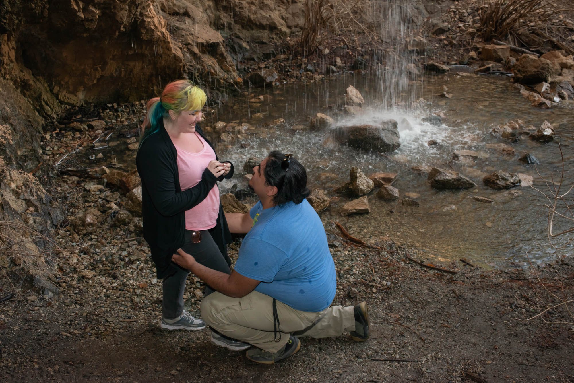   Arnold Quintana’s younger brother, Jeremy, proposes to his long-time partner under El Salto del Agua (the waterfall).  