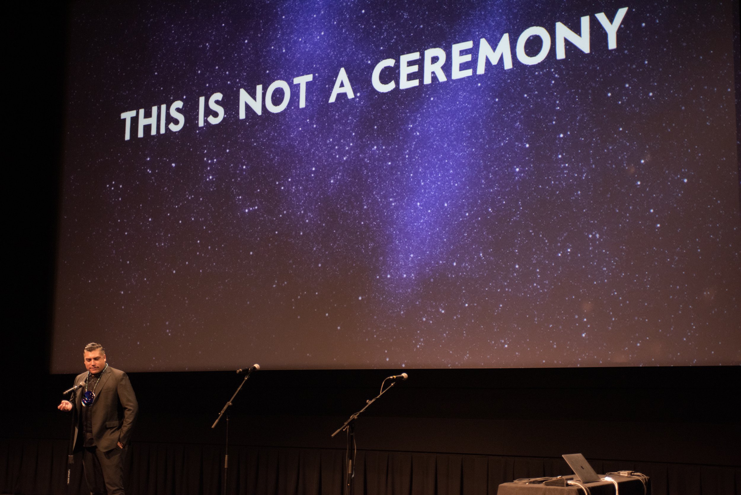 Colin Van Loon accepting the Digital + Interactive Award for his VR experience "This is Not a Ceremony." Image by Pengkuei Ben Huang.