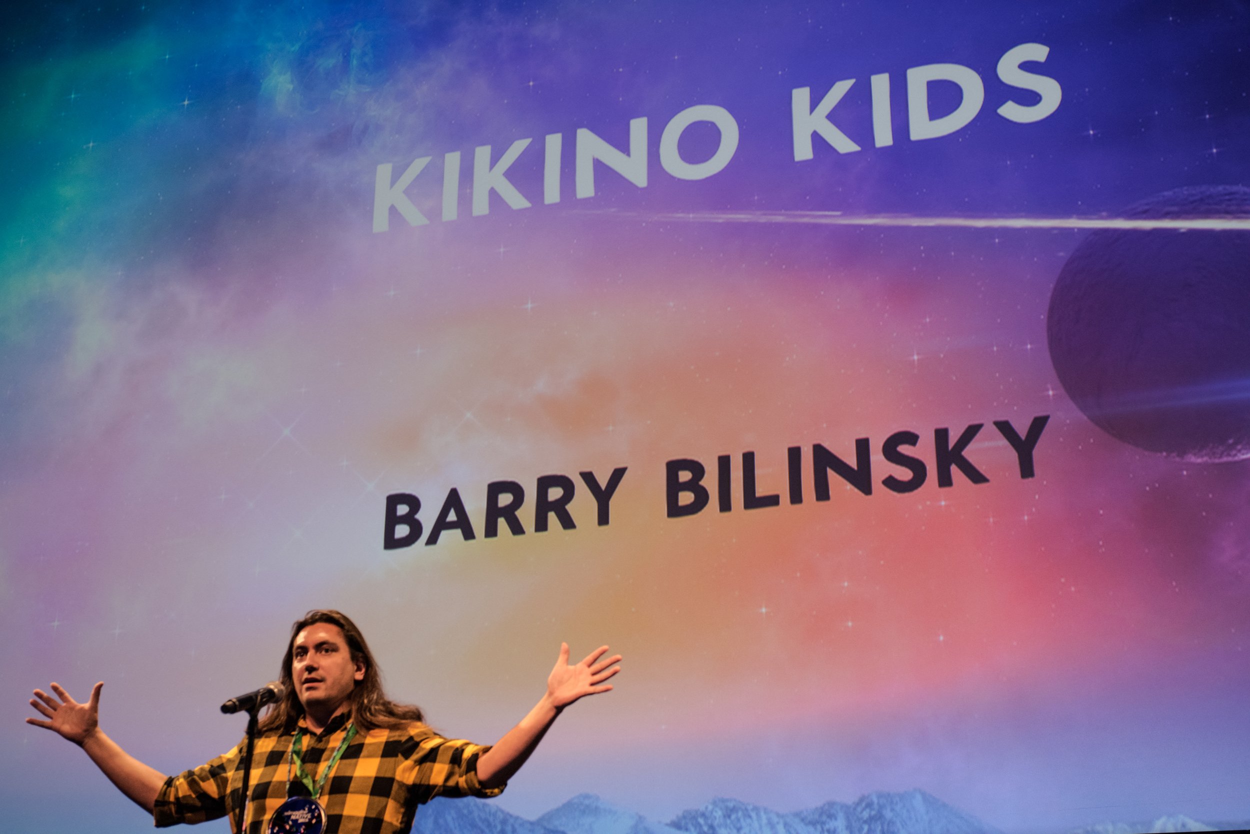 Barry Bilinsky accepting the Moon Jury Award for his film "Kikino Kids". Image by Pengkuei Ben Huang.