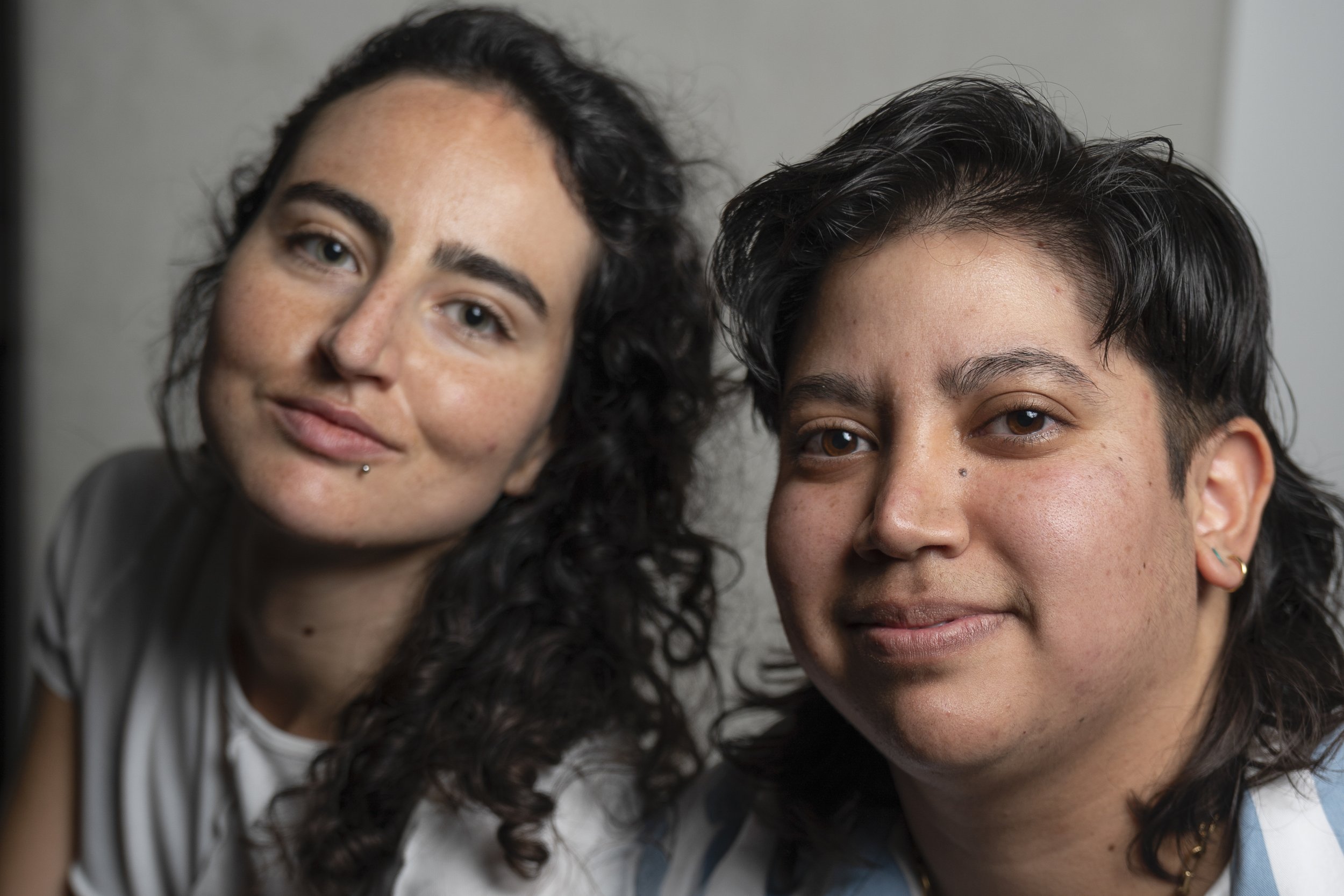  Tara Hakim (left) and Lu Linares (right), part of imagineNATIVE’s operations team. Image by Danielle Khan Da Silva. 