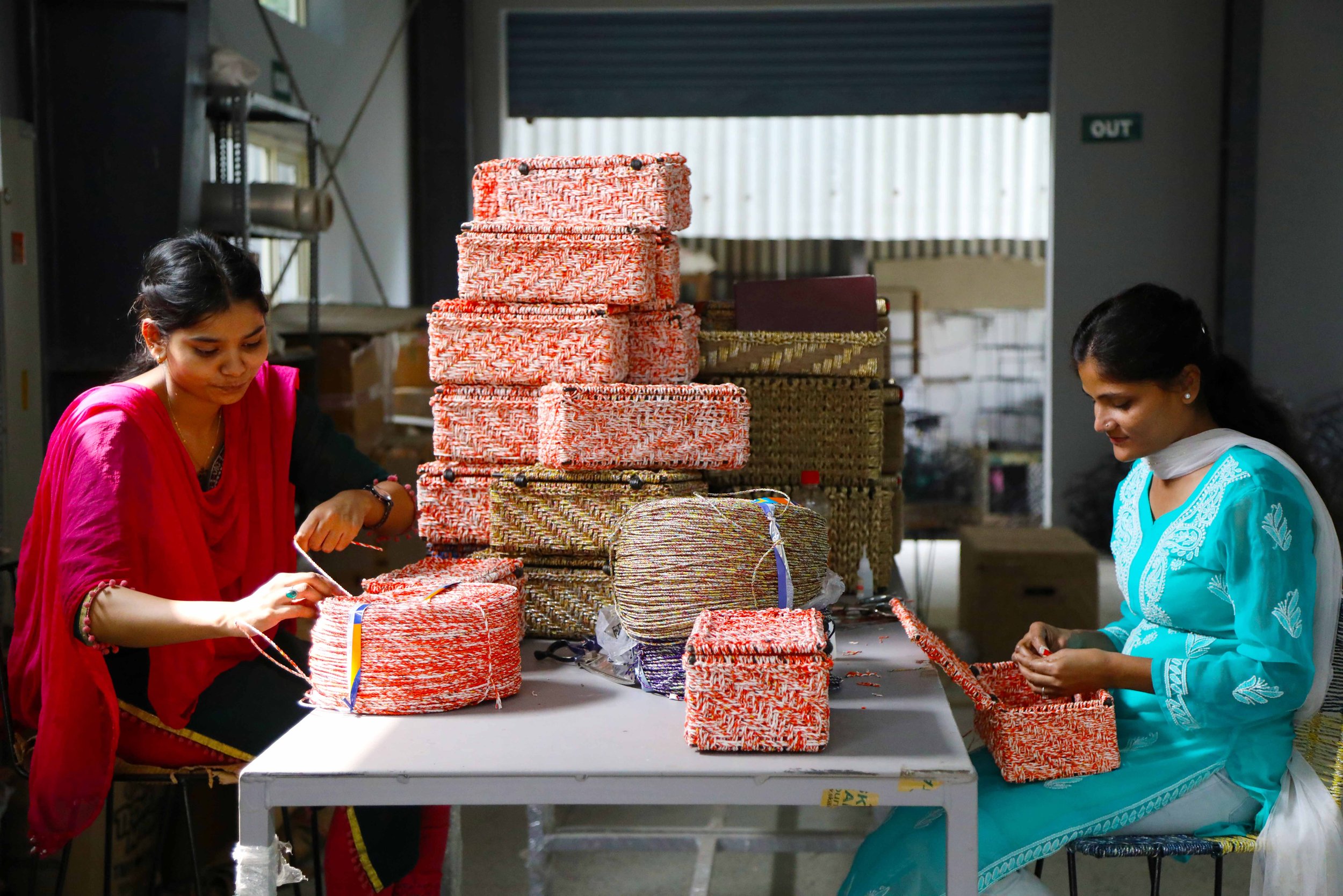 Nishat Ansari and Minakshi Yadav are members of Sirohi’s Packaging Team. Here they are doing product inspection to ensure quality control. The factory opened in July 2022 and houses finished goods.