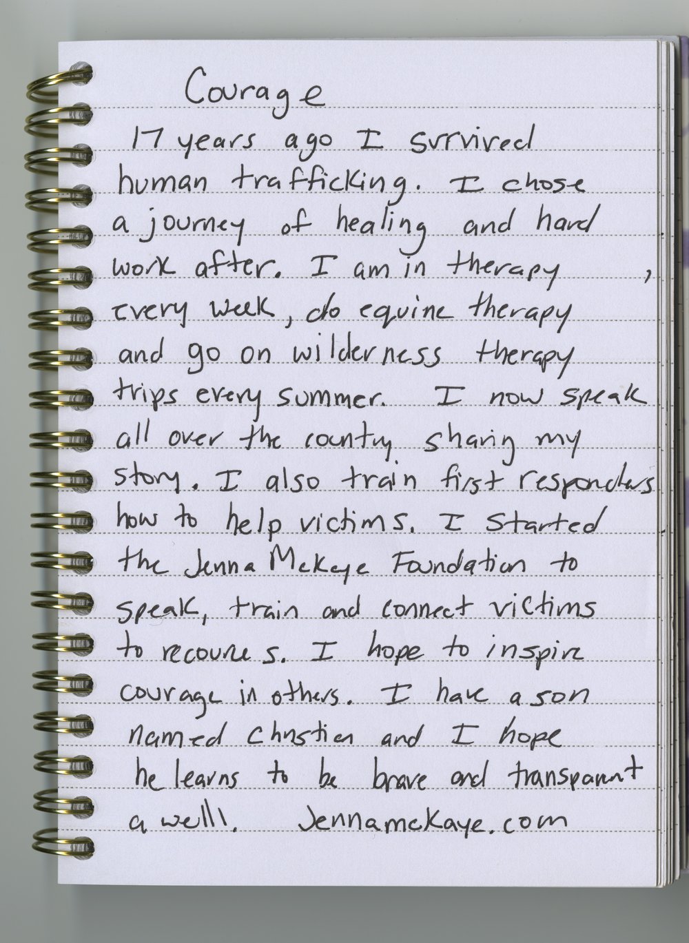 Jenna McKaye's handwritten journal entry.