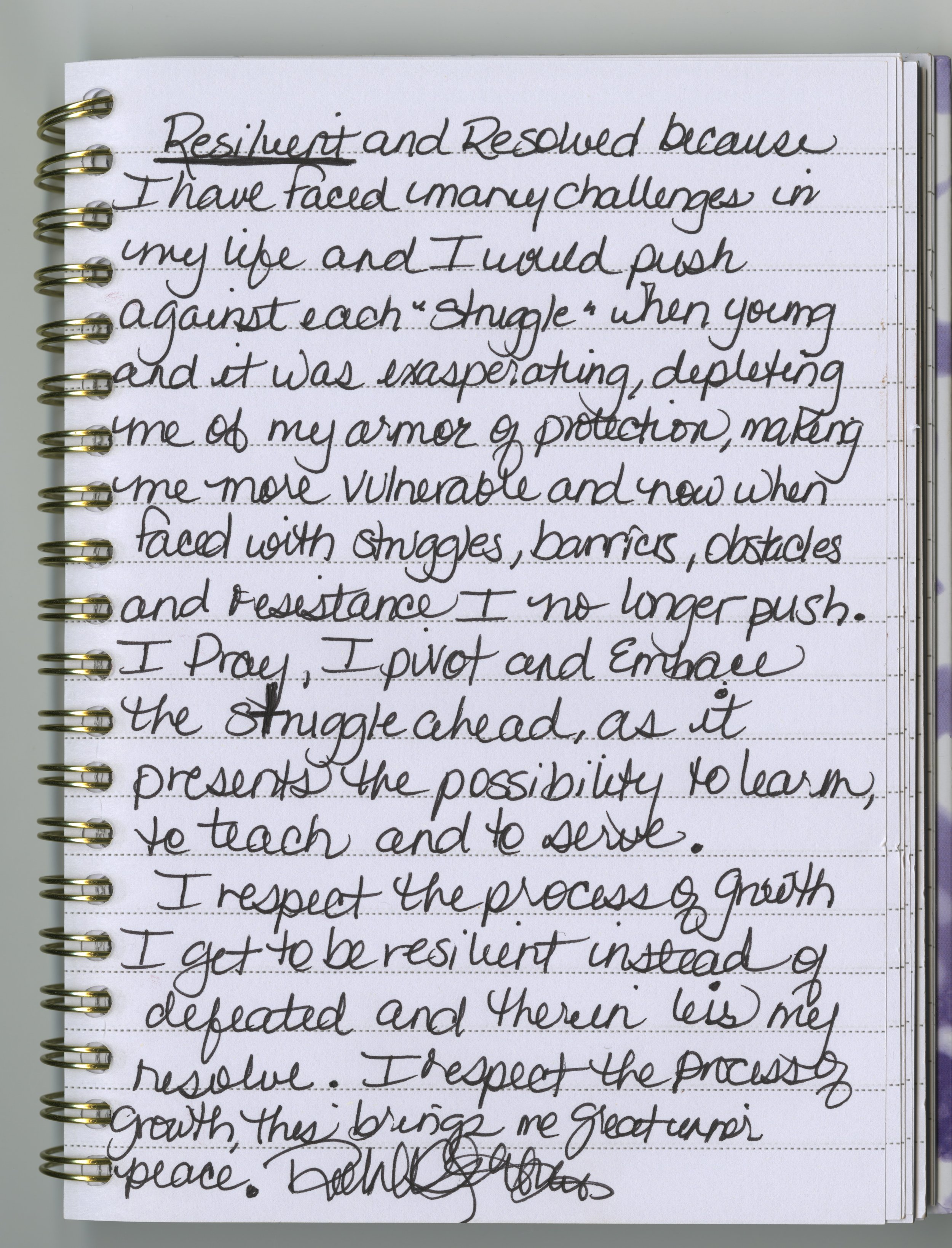 Rebekah Karmona-Asmar's handwritten journal entry.