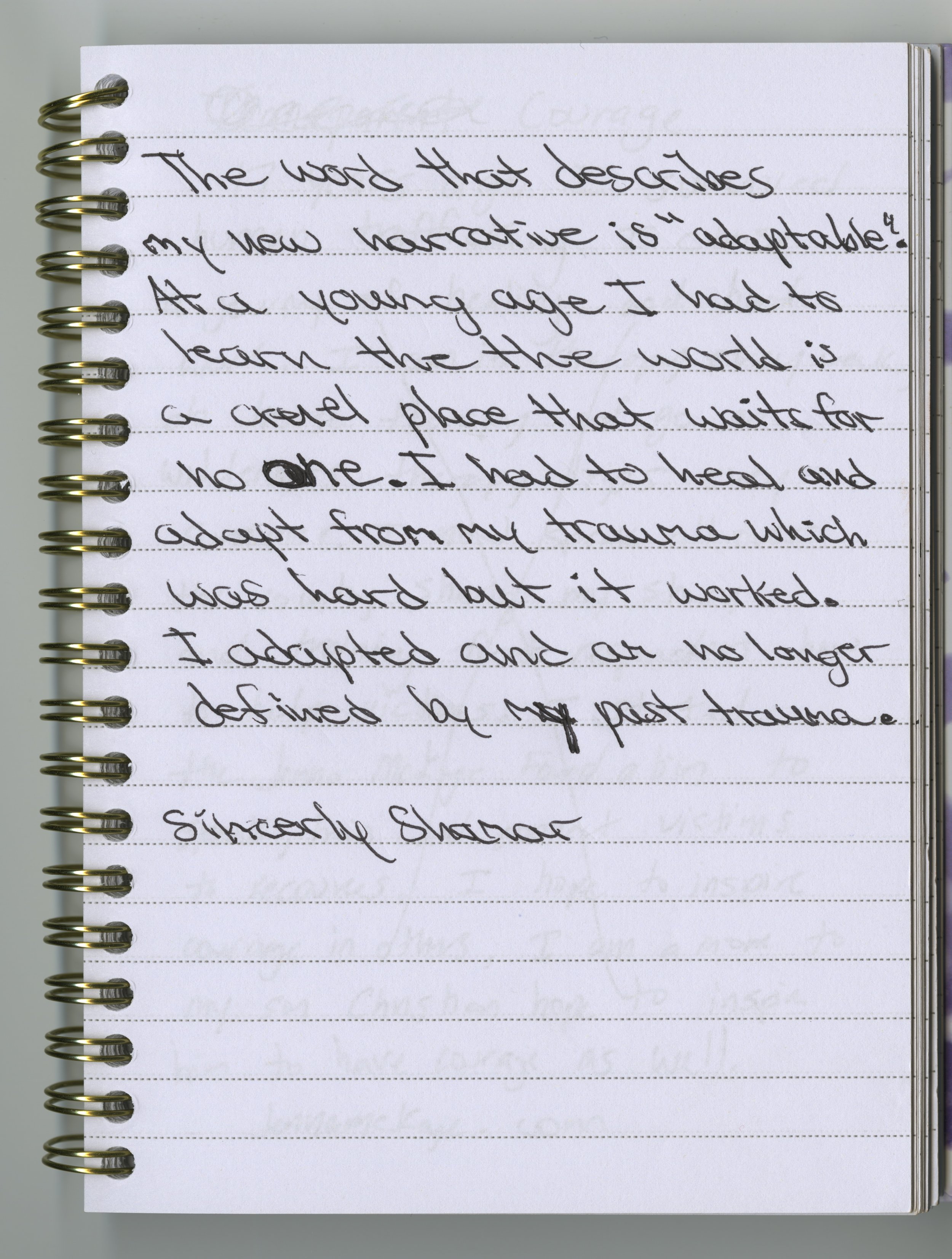 Shamar Knox's handwritten journal entry. 