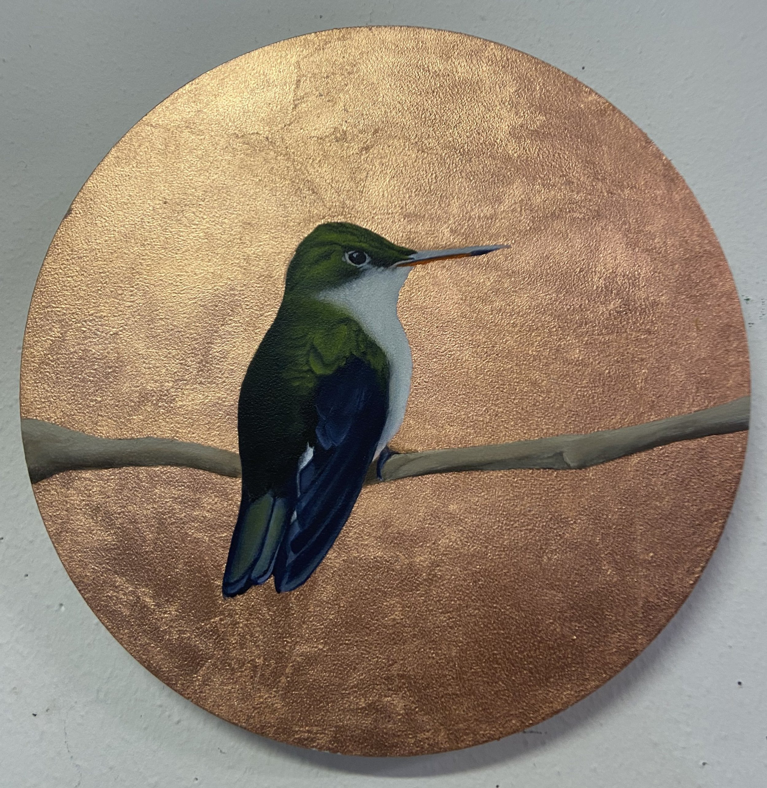 Despedida, 2024, acrylic and copperleaf on panel, 12" round