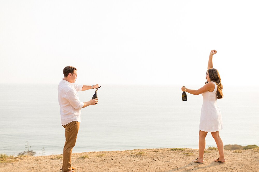 champagne celebration on the bluffs of pacific palisades wedding | thevondys.com