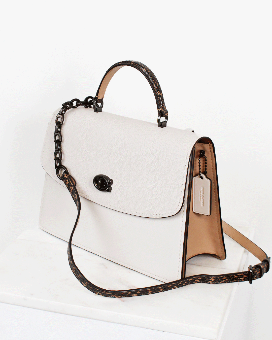 parker top handle 32 in colorblock with snakeskin detail