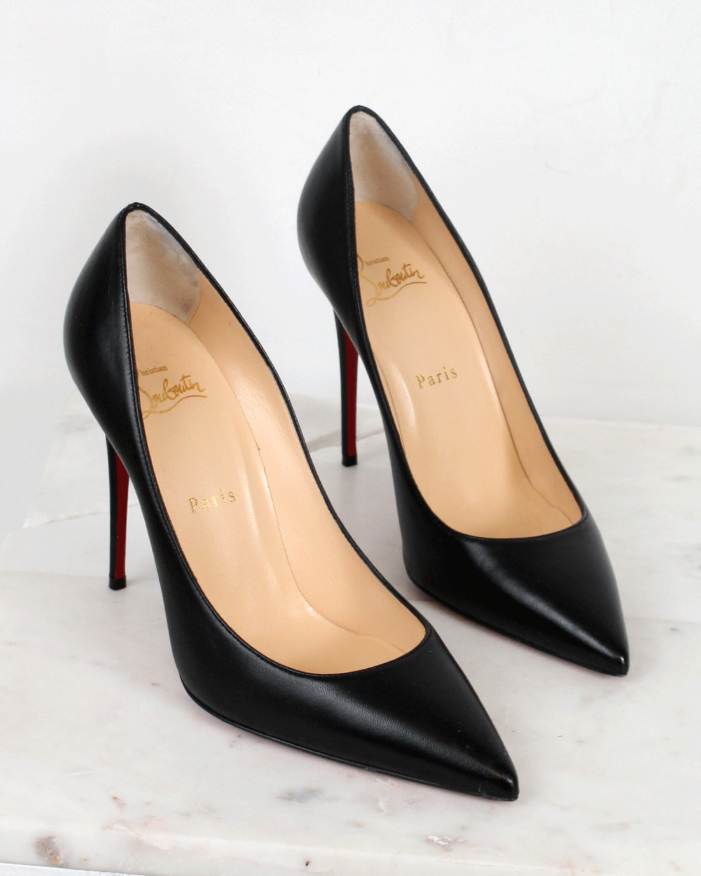 Christian Louboutin Black Leather Kate 100 Stiletto Heel — Otra Vez Couture Consignment Christian Louboutin Black Leather Kate 100 Stiletto Heel — Otra Vez Couture Consignment