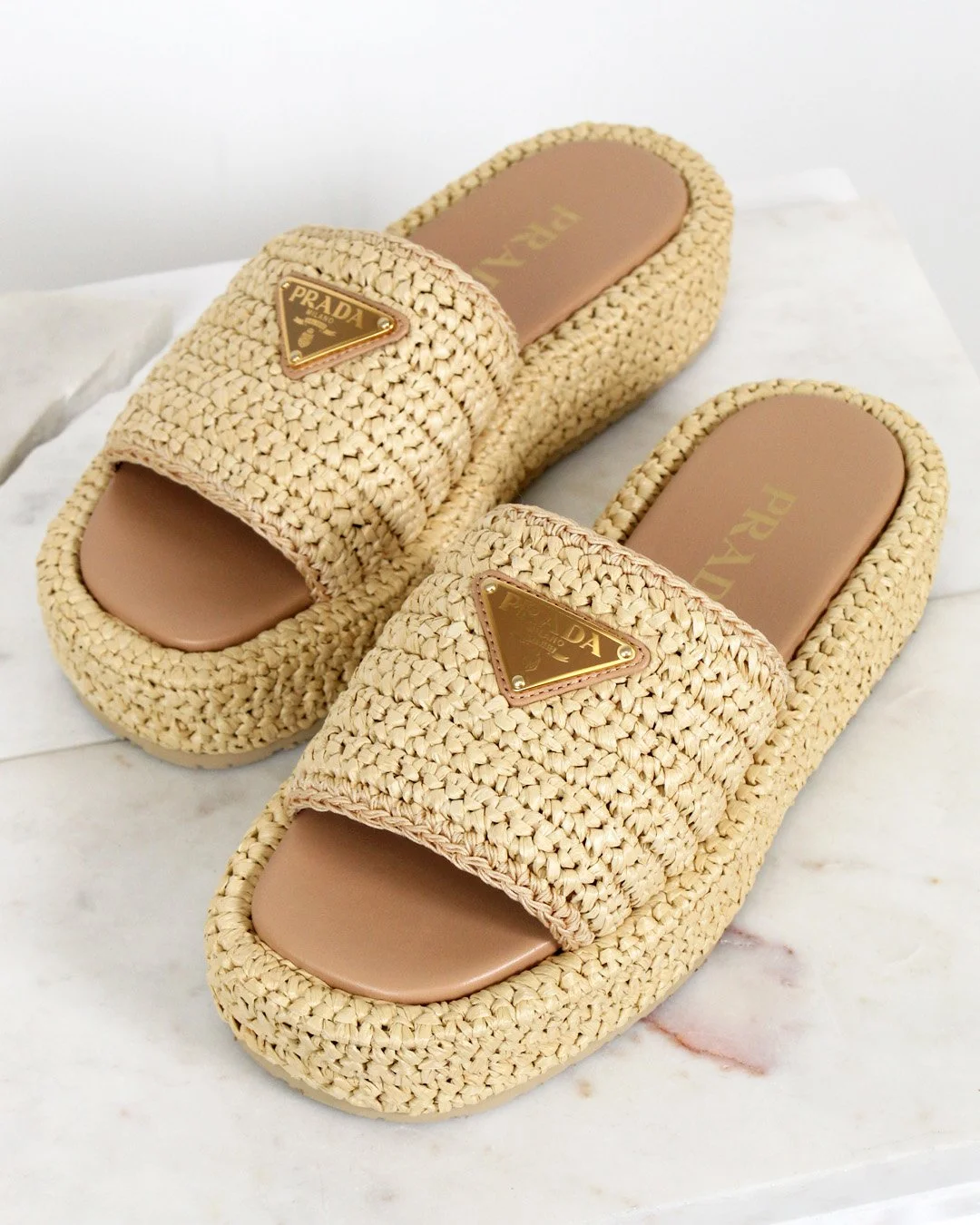 Prada Raffia Single-Band Platform Slides — Otra Vez Couture 
