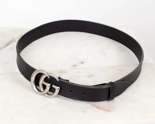 Gucci GG Marmont Silver Buckle Black Leather Belt — Otra Vez 