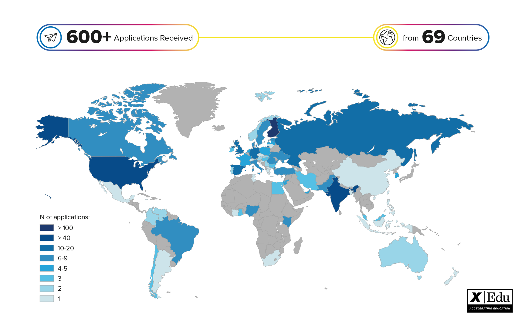 The Geography of Applications for xEdu Program throughout 3 years of activity.