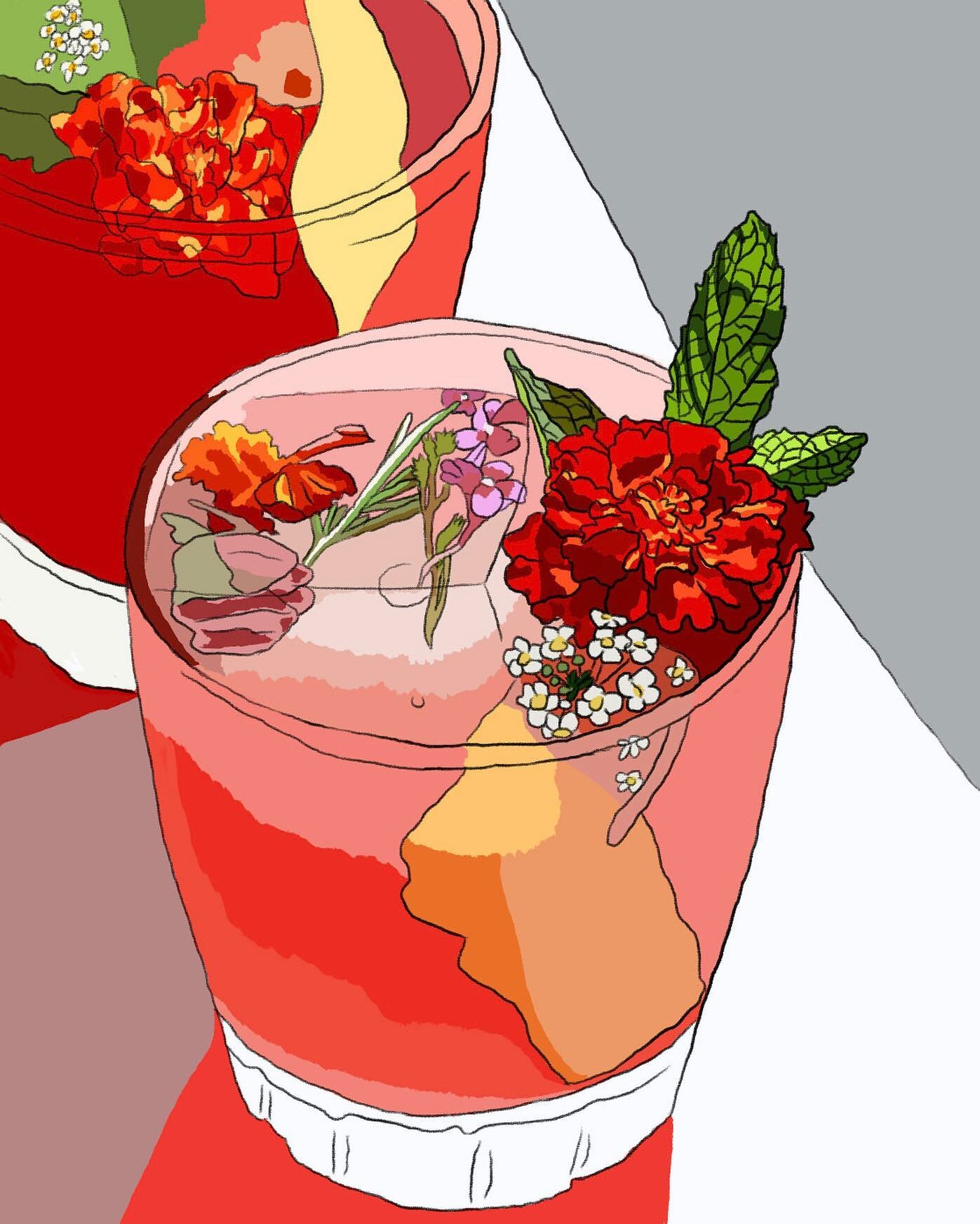 Was feeling so inspired by @milkandcardamom beautiful citrus and hibiscus cocktail with edible flower ice cubes that I needed to draw it! Go check out her recipes if you want to make one this weekend 🍹🌺🌸🌼🍹

#snpmag #cocktailtime #happyhour #chee