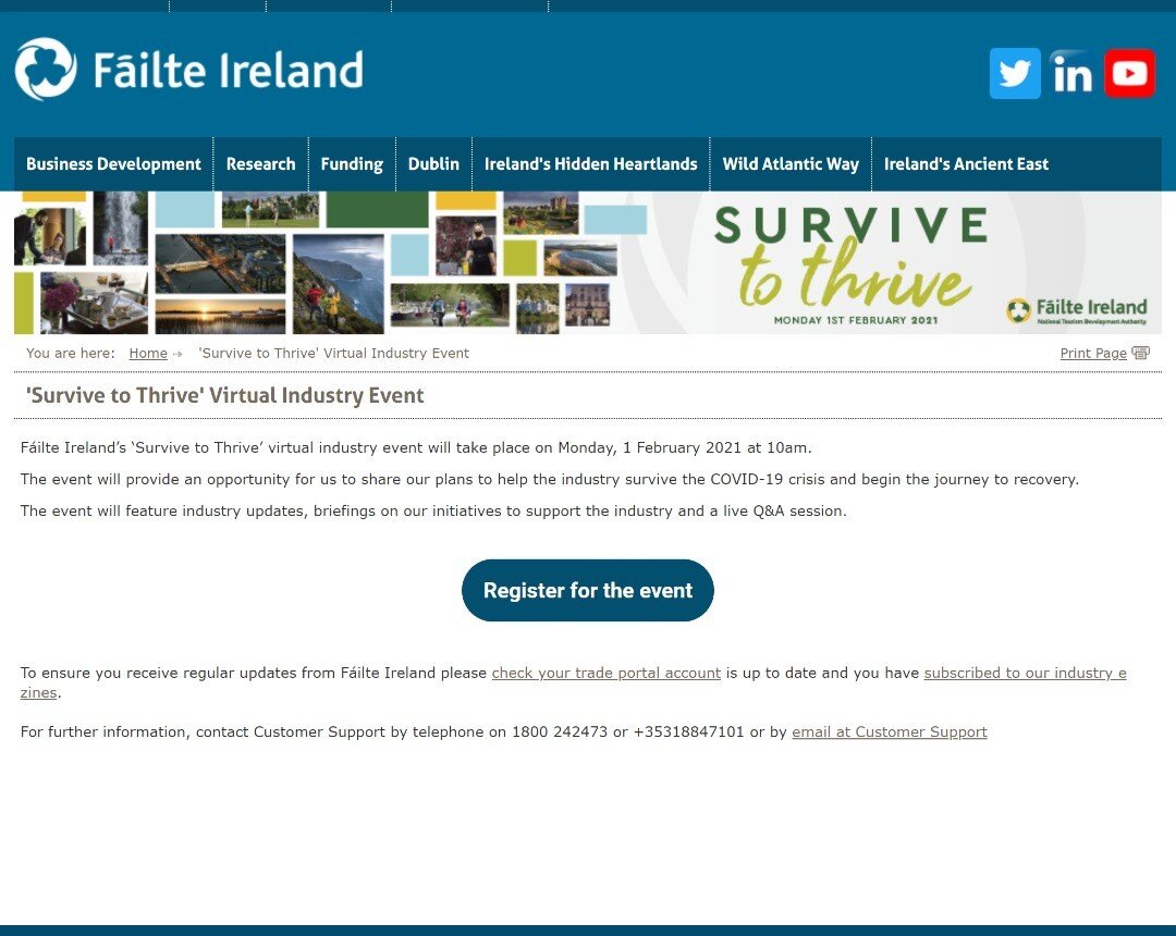 #failteireland upcoming #tourism industry event on Monday, 1 February 2021 at 10am #supports