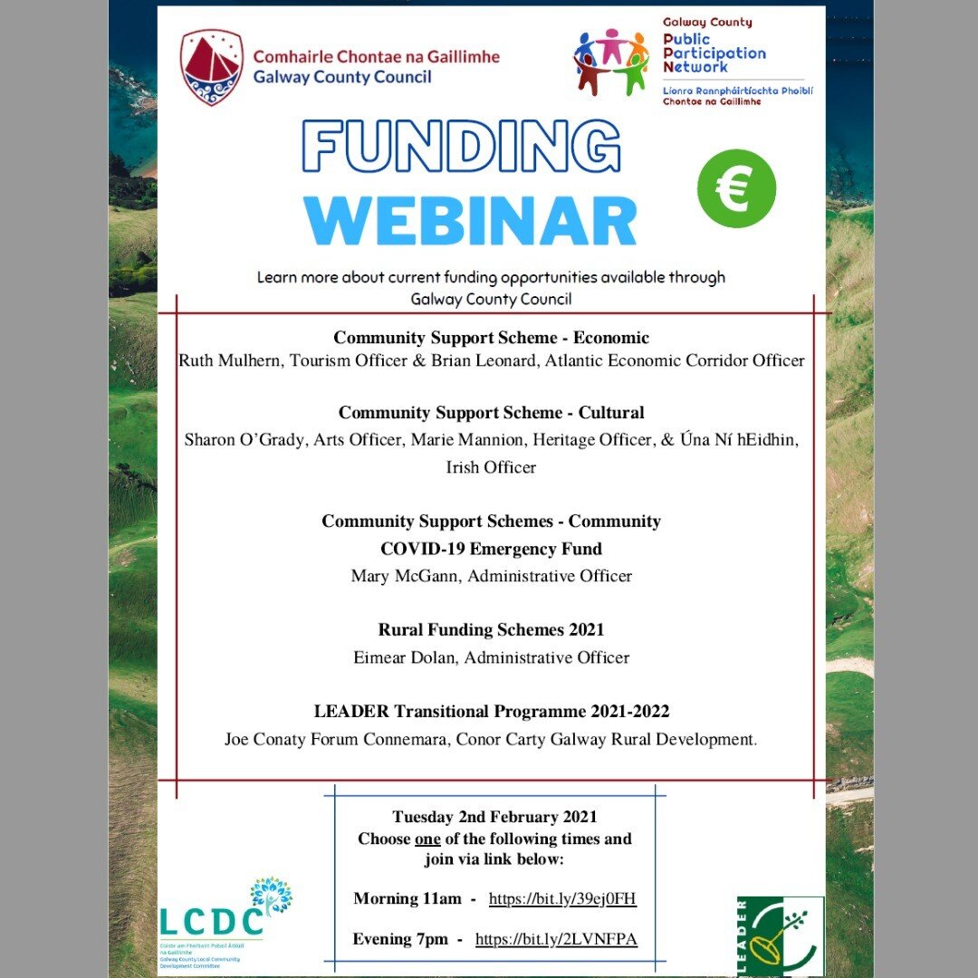 Upcoming webinar on #funding and #supports available through #LEADER #Galwaycoco @galwaycoco @forumconnemara @galwayruraldevelopment