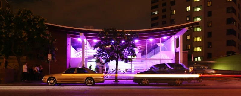 The lighting spills out onto the street engaging the urban context into the sexual vibe generated from within.