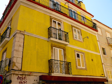 Yellow facade in Lisbon, Portugal