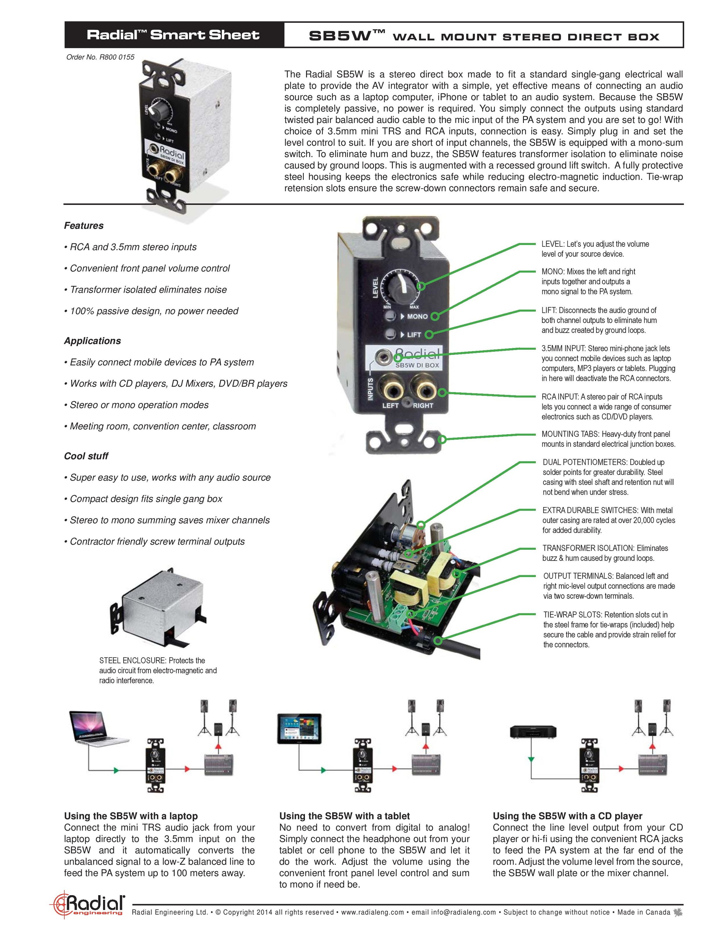 Stagebug Sb5w Wall Mounted Stereo Direct Box Circle City Audio