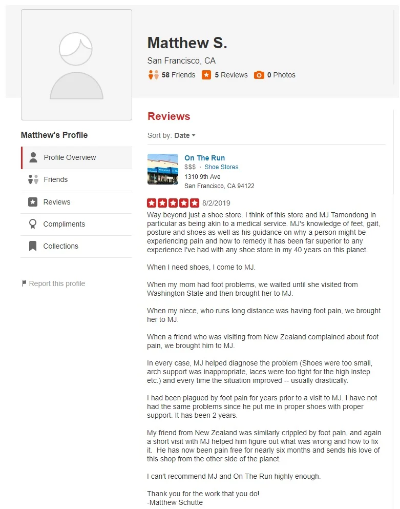 On The Run Shoes San Francisco Yelp Review