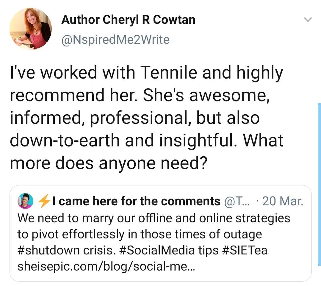 Re-tweeted on timeline and screenshot to share in this article.