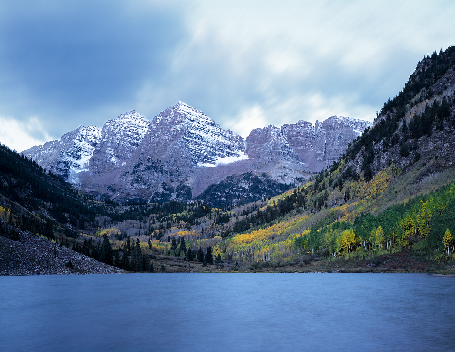 Maroon Bells, Pre-Dawn Moonlight, Colorado