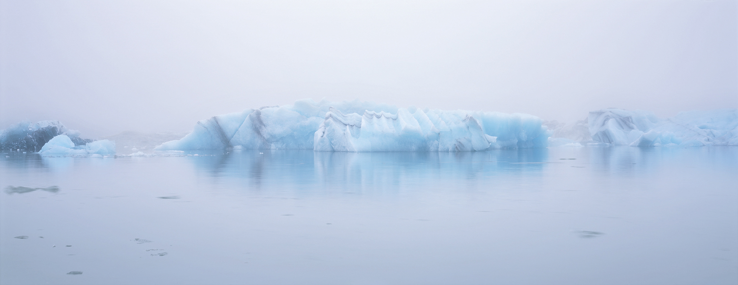 Icebergs in Fog Panorama, Jokusarlon, Iceland