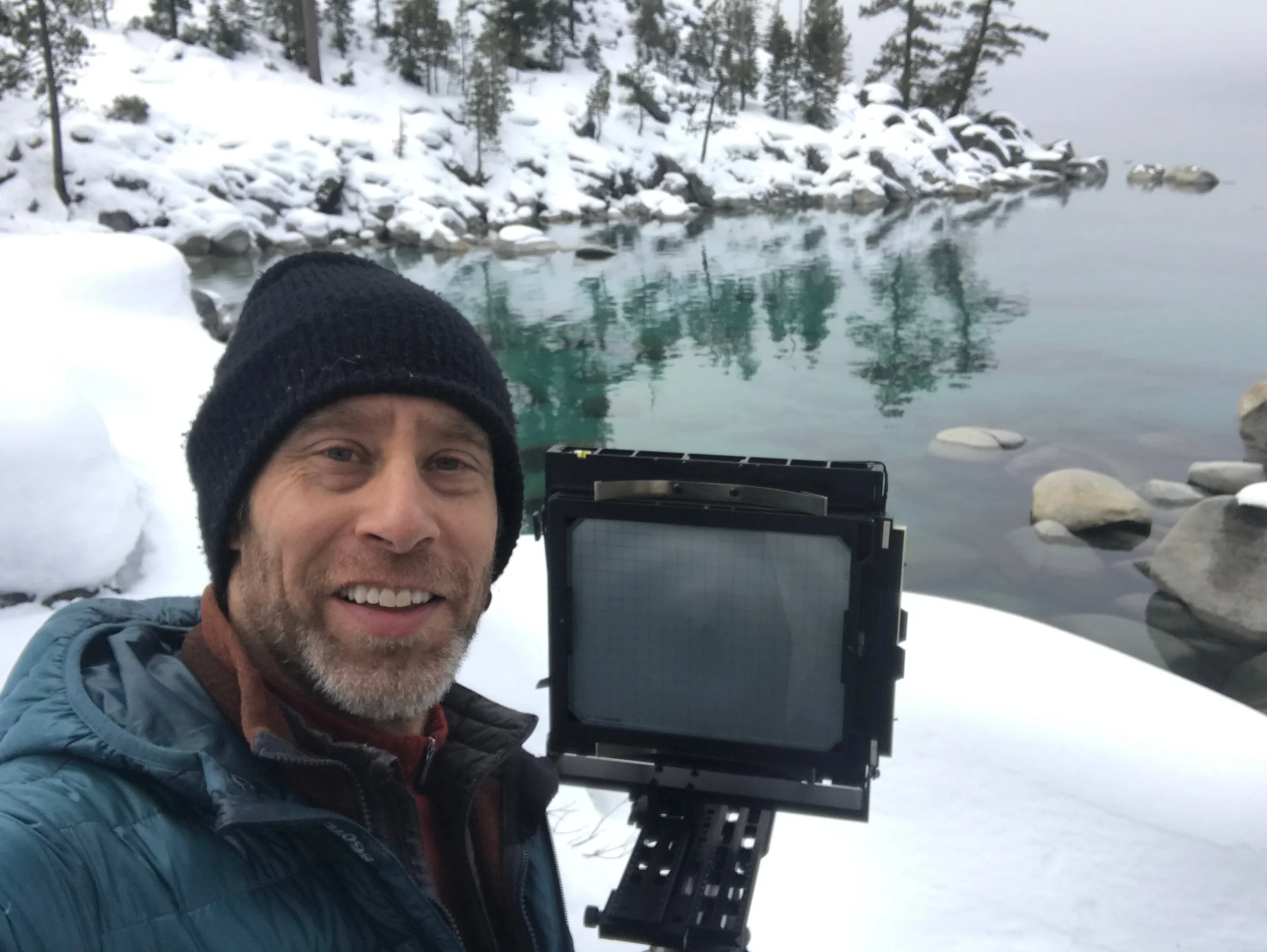 Jon Paul with his 8x10 Film Camera in Deep Snow, Lake Tahoe