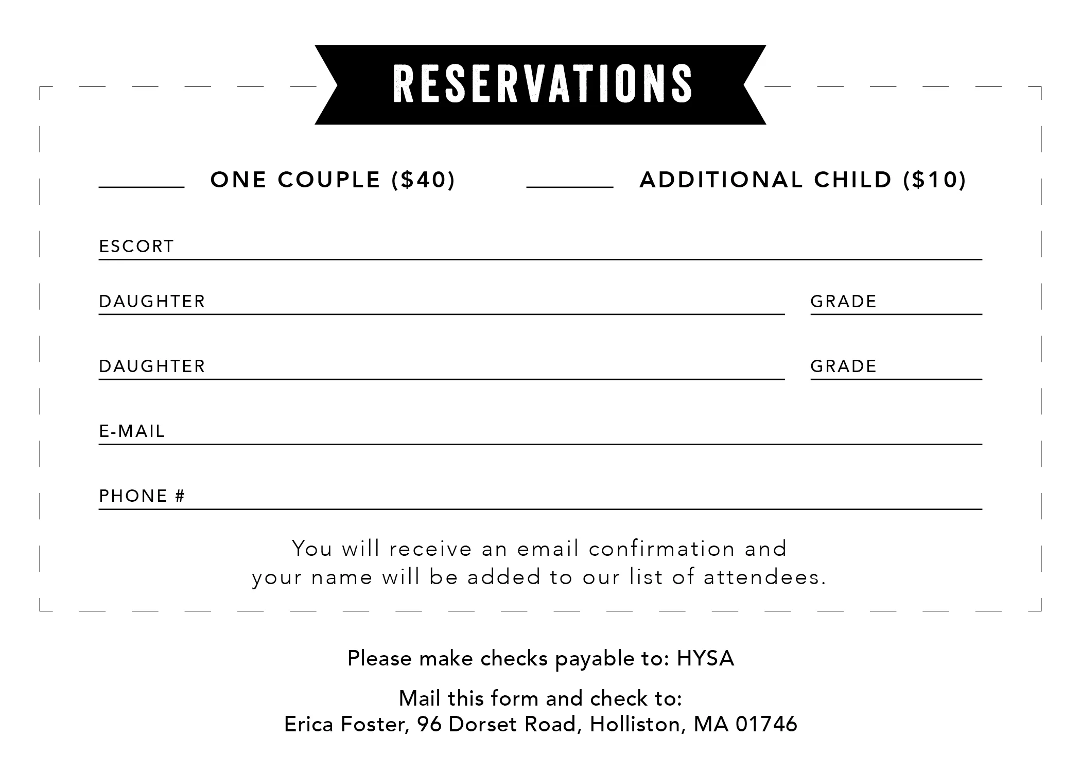Black & White RSVP form so it can easily be printed from a home printer and mailed to the event planner.