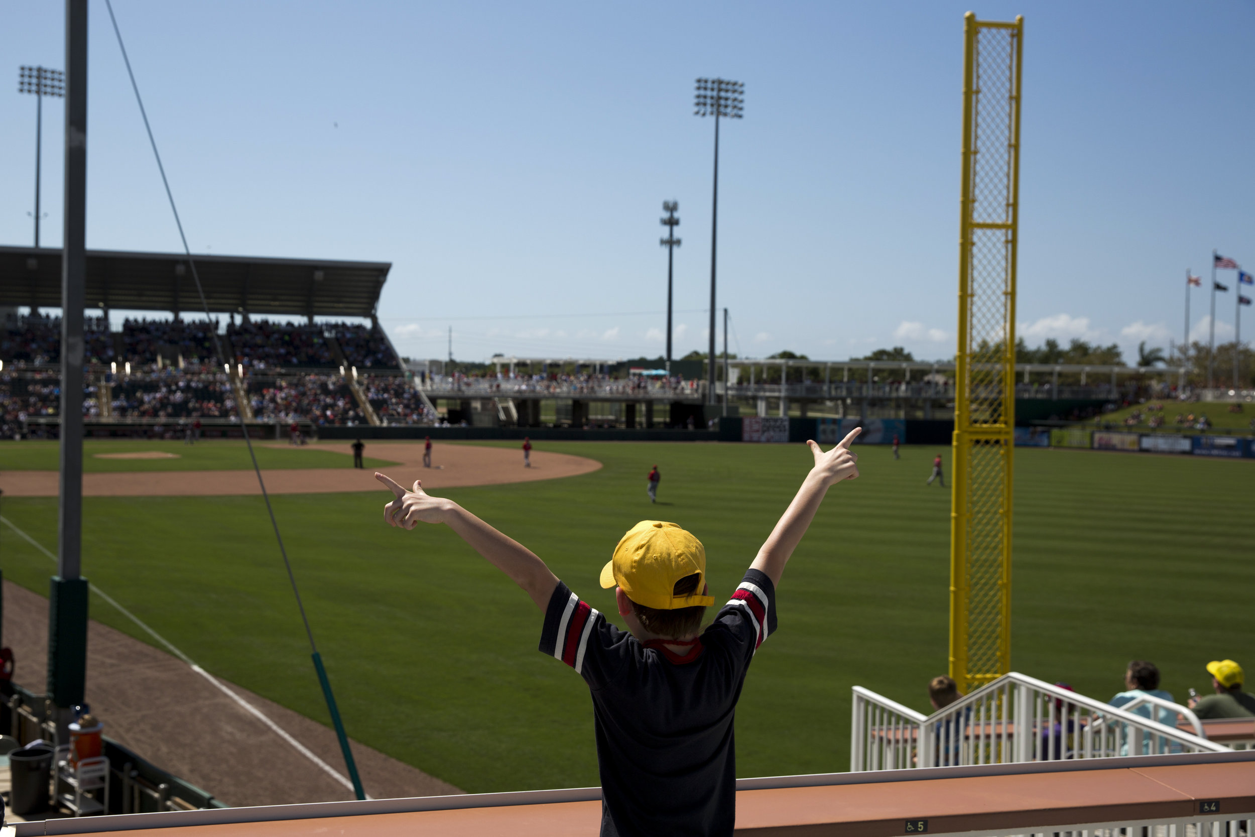  Twins fan Theo Bubser, 9, reacts to a Minnesota hit during a spring training game against the Boston Red Sox at Hammond Stadium in Fort Myers Thursday, March 31, 2016. The Twins would win 7-4 in their last home spring training game. 