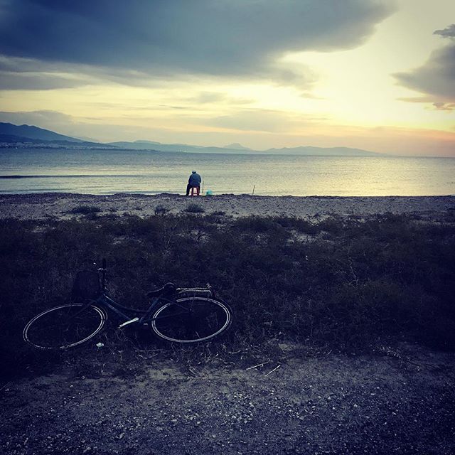 Simple life. Bike. Chair. Fishing. Peaceful. #thepieceprize #iphone #greecesunset #simplicityeverywhere #peaceful