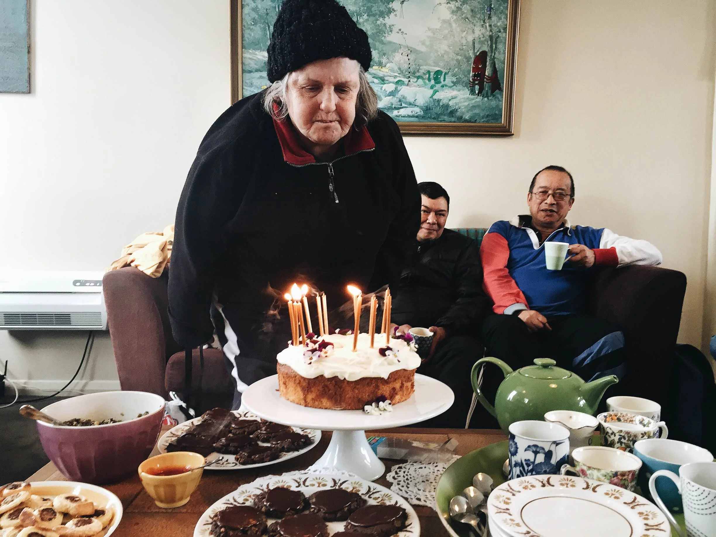 Vincent, Malcolm and friends celebrating Bev's birthday