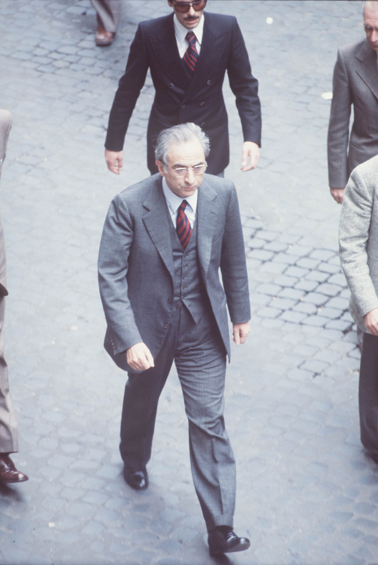  Rome, Italy 9 May 1978 Minister of the Interiors Francesco Cossiga in front of the Red Renault where Aldo Moro's corpse lies.&nbsp; 